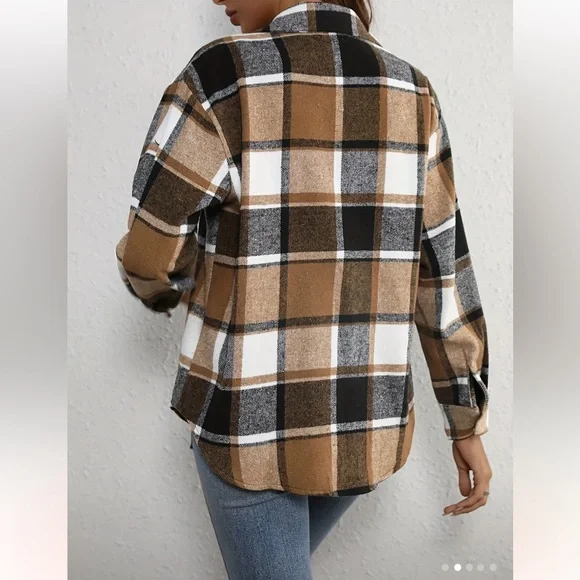 Plaid Button-Up Shirt in Brown and Black - Picture 2 of 5